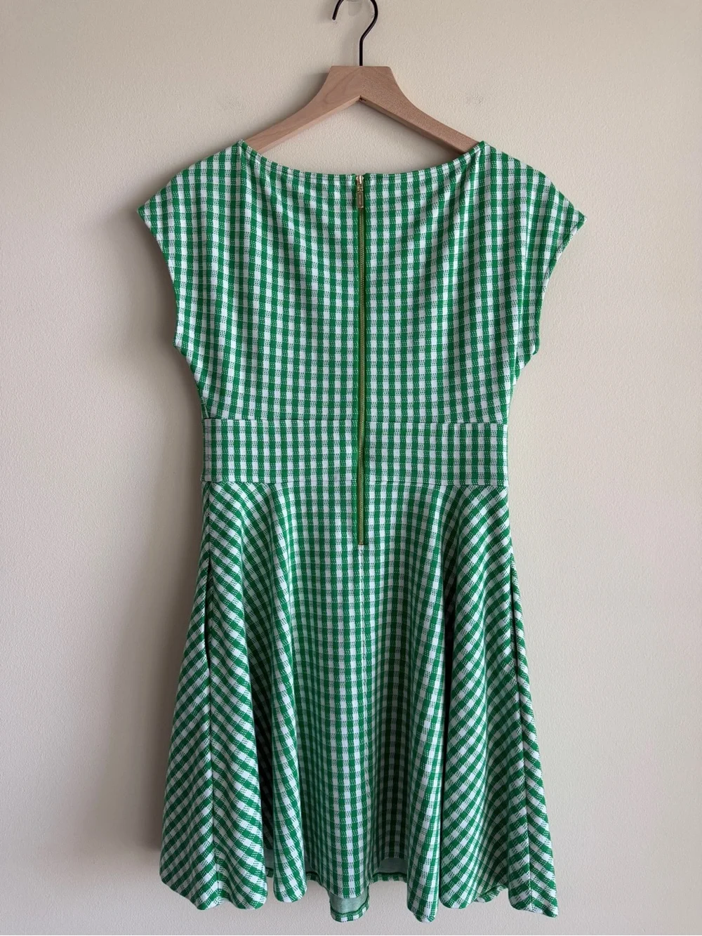 Kate Spade Jazzy Gingham Ponte Fiorella Dress Green White Size M